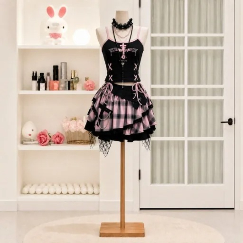 Cami Top Lace - Vintage Y2K Dark Sweet Skirt Set